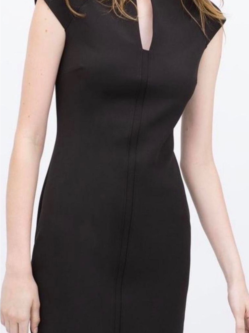 Zara Black Cap-Sleeve Mini Dress with Keyhole